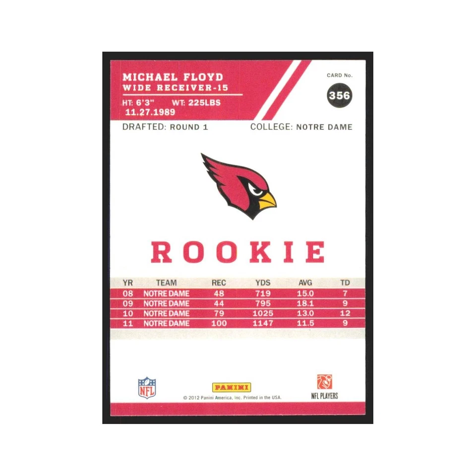 2012 Score Michael Floyd RC Cardinals #356 - Image 2 of 3