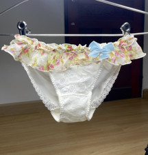 Vintage Silky High Leg Panty Ruffle Pinup Bikini Sheer Nylon Lace Briefs Sz.6/M