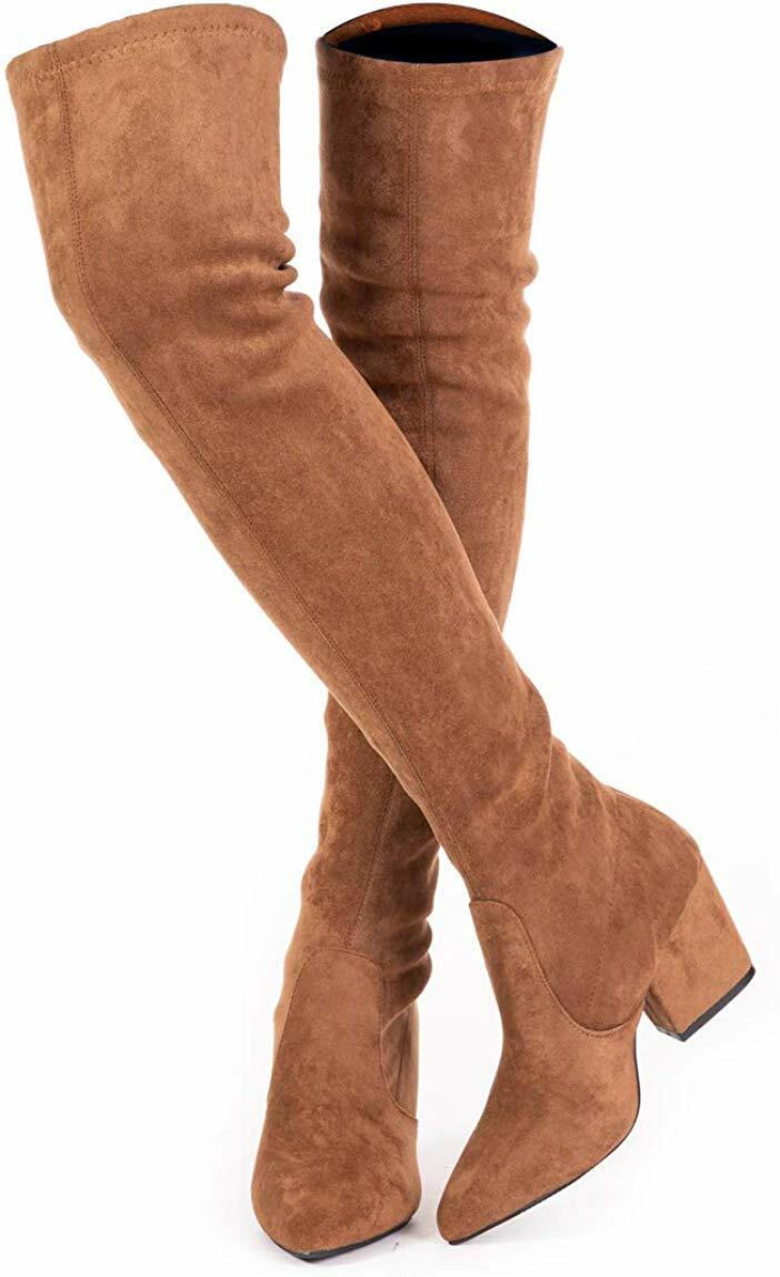 under the knee boots with heel