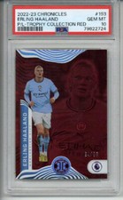 2022-23 PANINI CHRONICLES P/L TROPHY COLLECTION RED ERLING HAALAND PSA 10 RARE