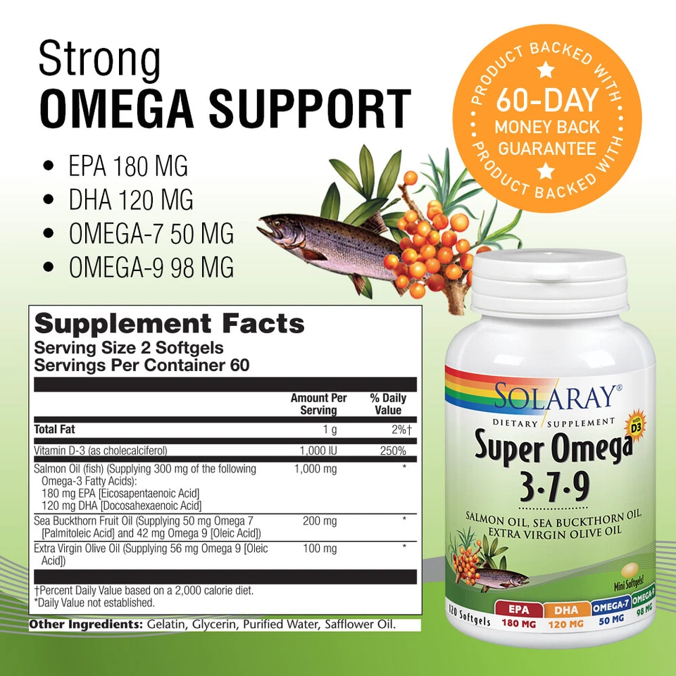 Solaray Super Omega 3 7 9 | Mini Softgel, 120CT Foto 2 de 4