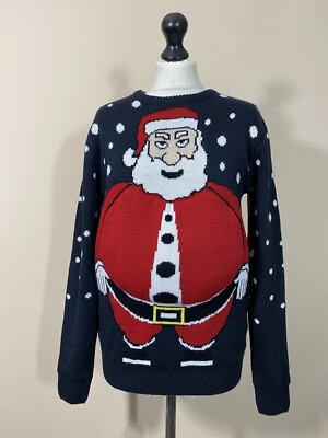 Funny Santa Claus Big Belly Mens Christmas Jumper Size S