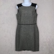 NWT Loft Women Sheath Dress ~ 8 ~ Black White Herringbone Knee Length Sleeveless