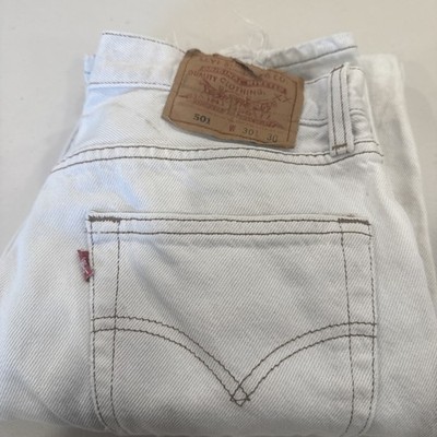 VTG Levis 501 Jeans Mens White Light Wash Straight Button Fly USA Fits 30x30