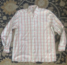 Luciano Barbera Men  s L Cream Crimson Linen Shirt Made In Italy 450 New