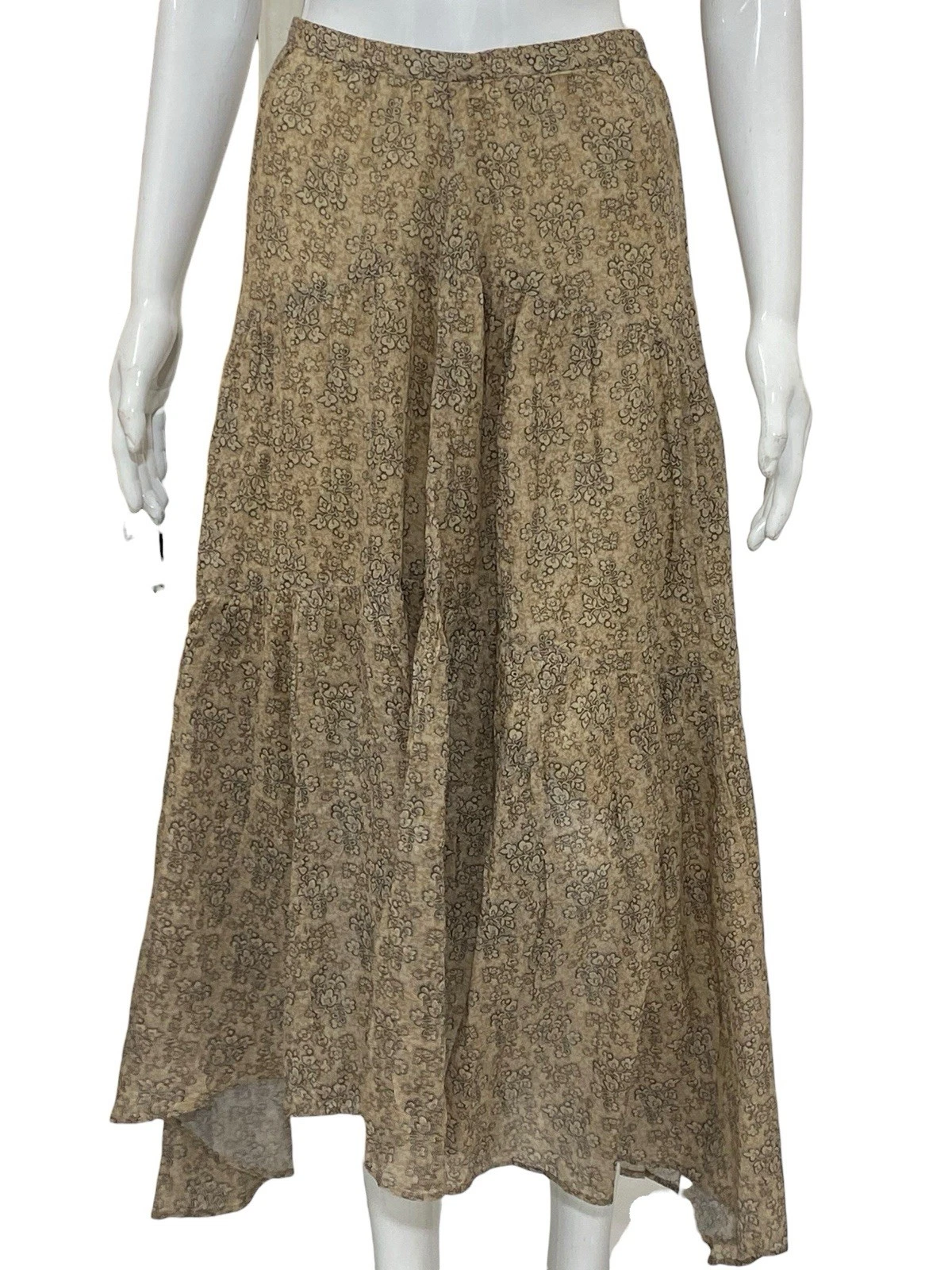 Doen Skirt Women's Floral Printed Zipper Organic Cotton Brown Midi Skirt Size S