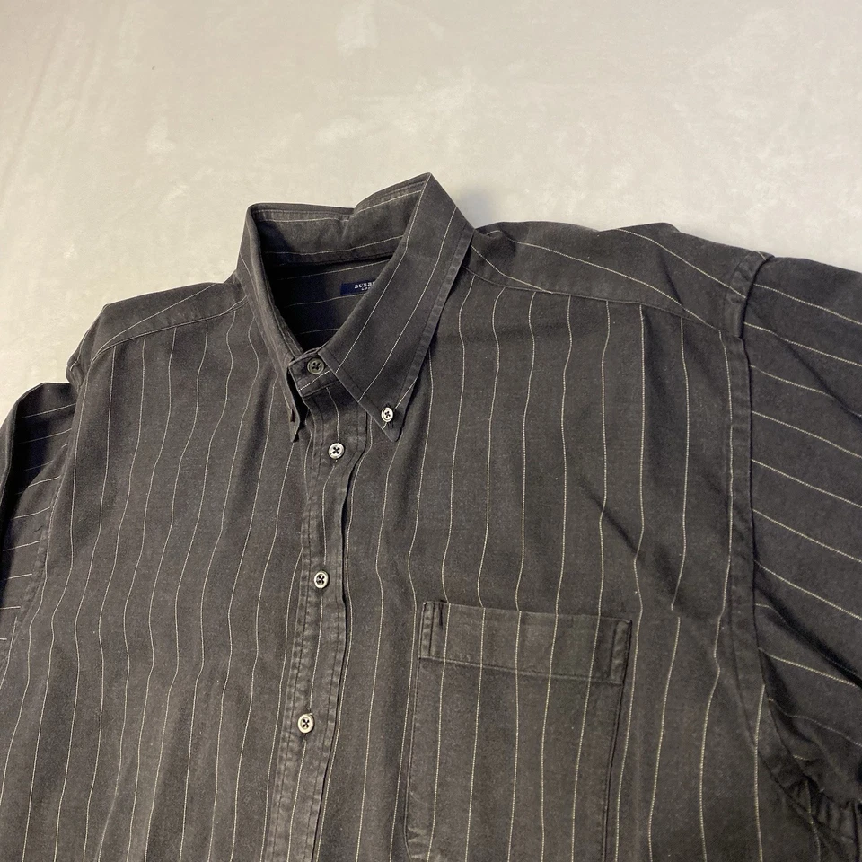 Camisa Burberry London XL negra/blanca a rayas abotonada manga larga hecha en EE. UU. Foto 3 de 4