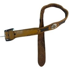 Vintage 1995 Western Tooled Leather Belt Size 28 Whipstitch Two Tone Boho
