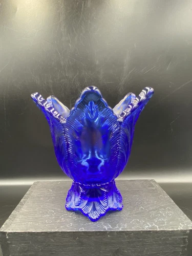 Fenton Cobalt Blue Glass Tulip 2 Way Votive Or Pillar Candle Holder