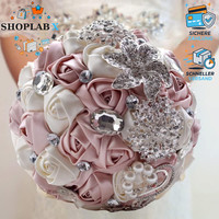 Brosche Brautstrauß Satin Rosen Strass Perlen KüNstliche Blumen Hochzeit Deko