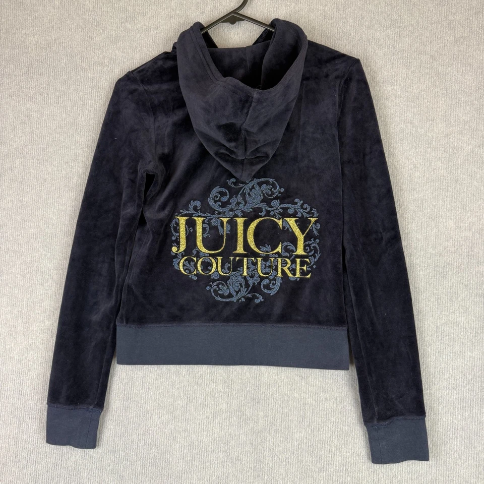 Chaqueta de Colección Juicy Couture Para Mujer Pequeña Azul Marino Terciopelo Brillo Logo Hecha en EE. UU. Y2K Foto 4 de 4