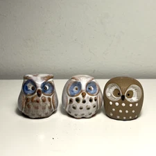 Vintage Ceramic Owl Set of 3 Figurines Glazed Blue Tan Emson Mit Uns Im Trend