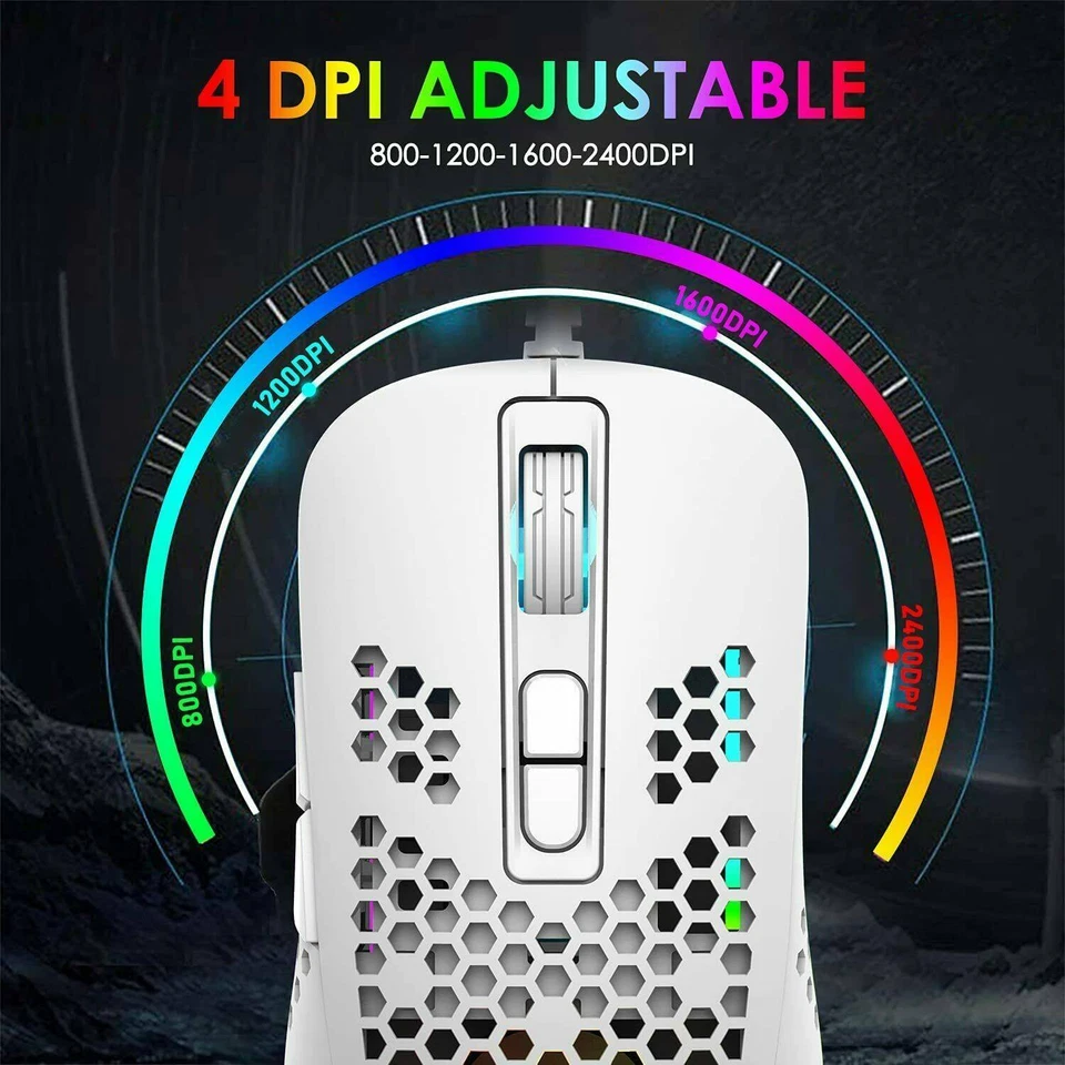 USB Wired Gaming Mouse 2400DPI Adjustable Honeycomb Shell Mice for PC PS4 USA - Image 4 of 4