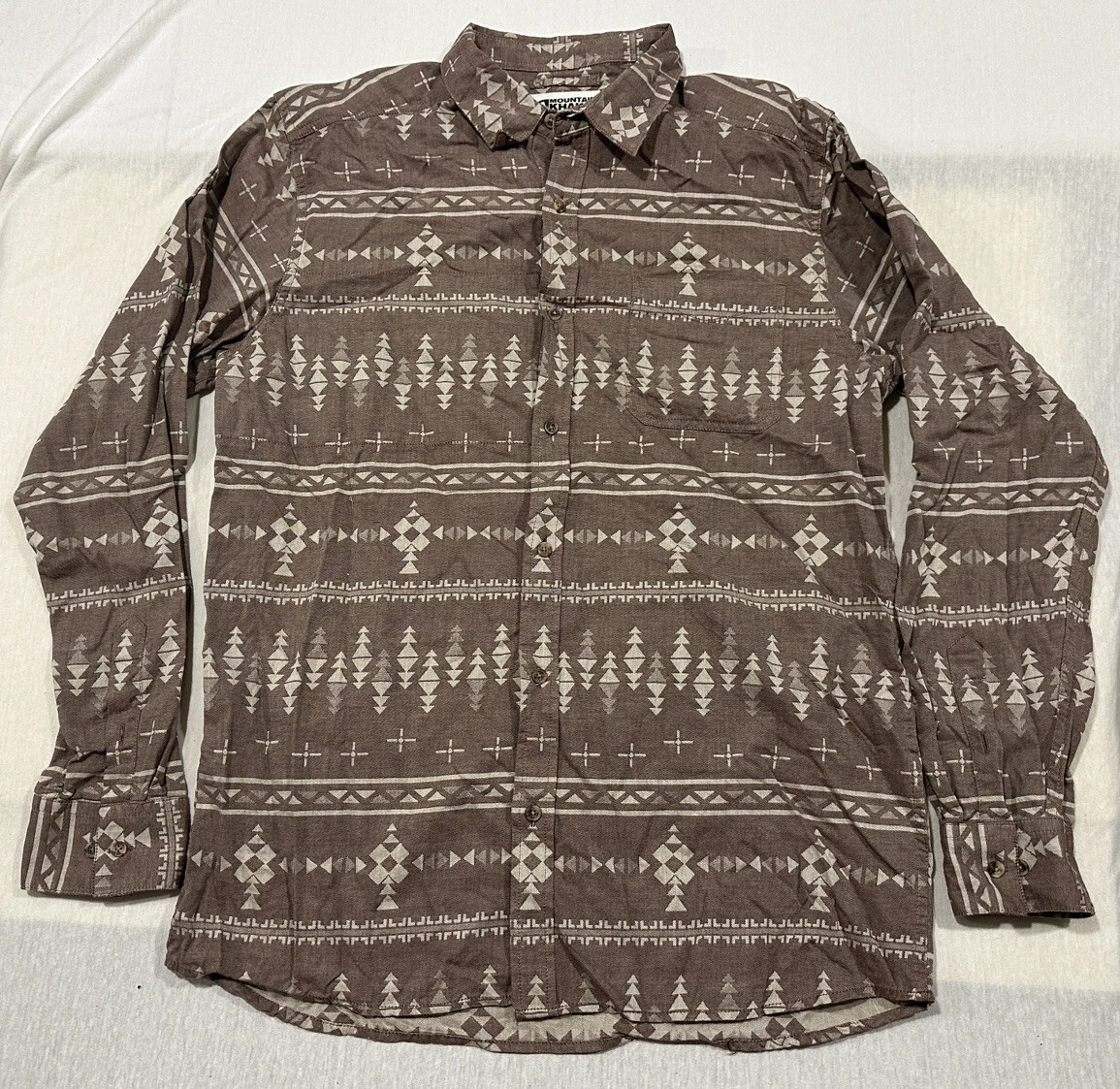 Mountain Khakis Shirt Mens Large Brown Aztec Stash Flannel Long Sleeve Button