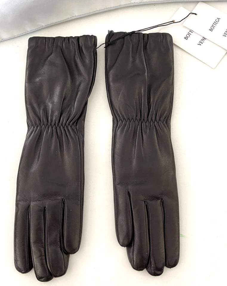 Guantes largos de cuero negros Bottega Venega para mujer 671708 Foto 3 de 4