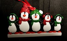 Personalized Penguin Family 5 Christmas Tree Ornament Holiday Gift