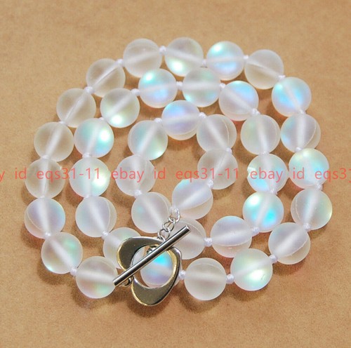 8/10/12mm White Gleamy Rainbow Moonstone Round Gems Beads Necklace 18'' - Picture 14 of 15