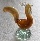 Vtg Murano Rooster Cock Gold Fleck Amber Clear Artisan Glass Figurine