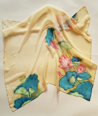 Batik Hand Painted Floral Scarf Flowers Acrylic Painting on Scarf Handmade Scarf