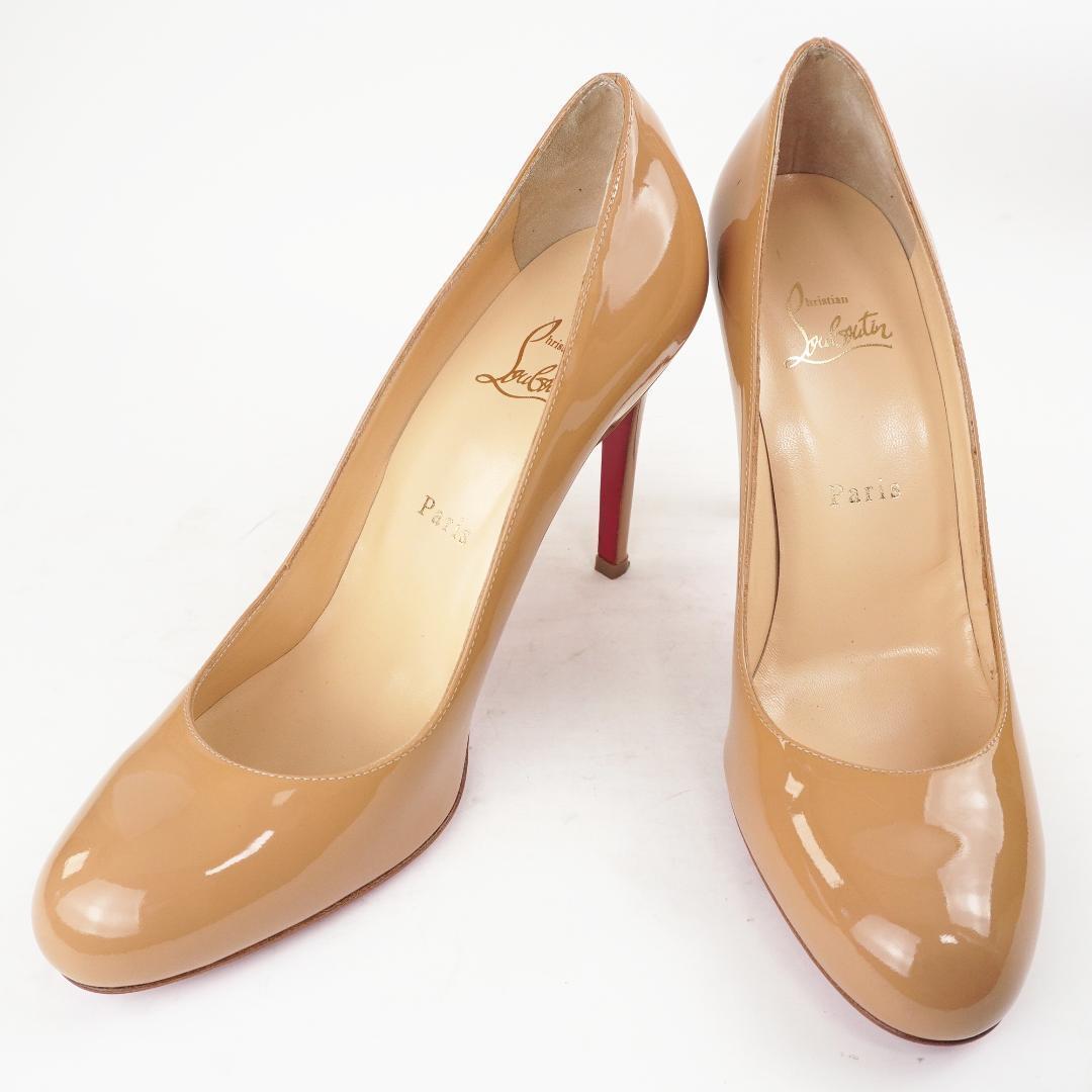 Christian Louboutin ベージュ パンプス 37 箱付き Christian Louboutin Women's Round Toe Patent Leather Nude Pumps