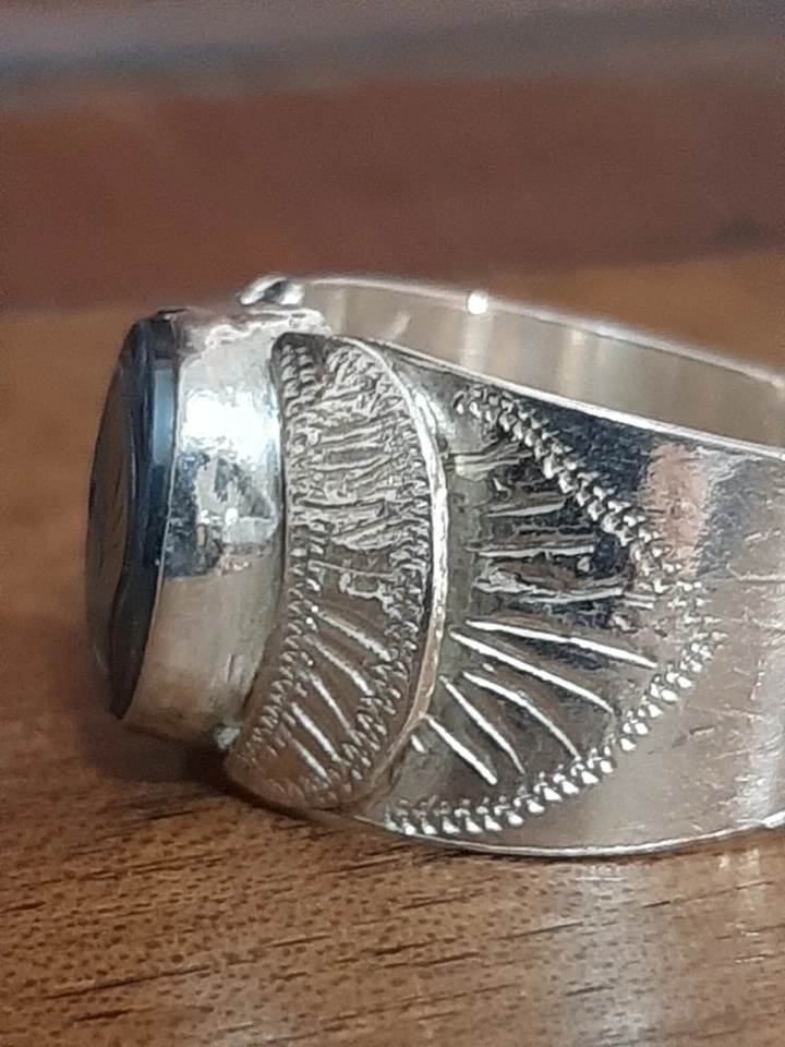 ANELLO ARGENTO 925 SIGILLO SOLITARIO soldato romano ematite uomo Ring Man $ - Immagine 2 di 4