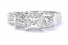 Princess Cut Diamond Three-Stone Engagement Ring Solid 14KT White Gold 1.13Ct