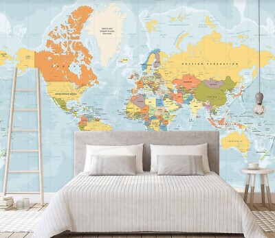 3D Colorful World Map ZHUA1102 Wallpaper Wall Murals Removable Self-adhesive Ann