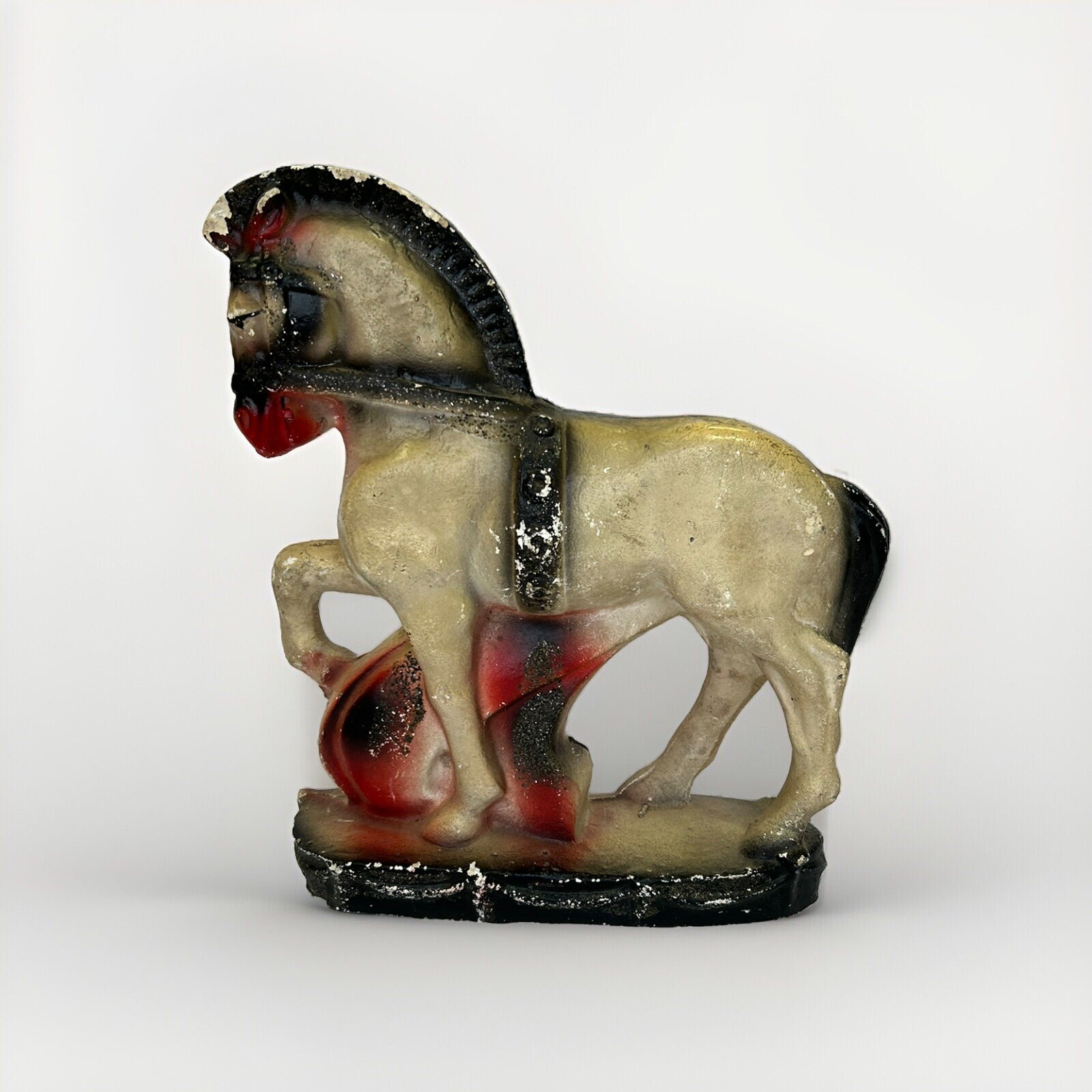 Vintage 1930s Carnival Chalkware Glitter Horse Prize Figure 10.75 Inches