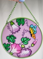 Vintage Butterfly Flower Stained Glass Style/Painted Suncatcher