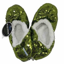Snoozies Sequin Snooz Slippers Non Skid Ballet Bling Lime Tweens M Size 4/5