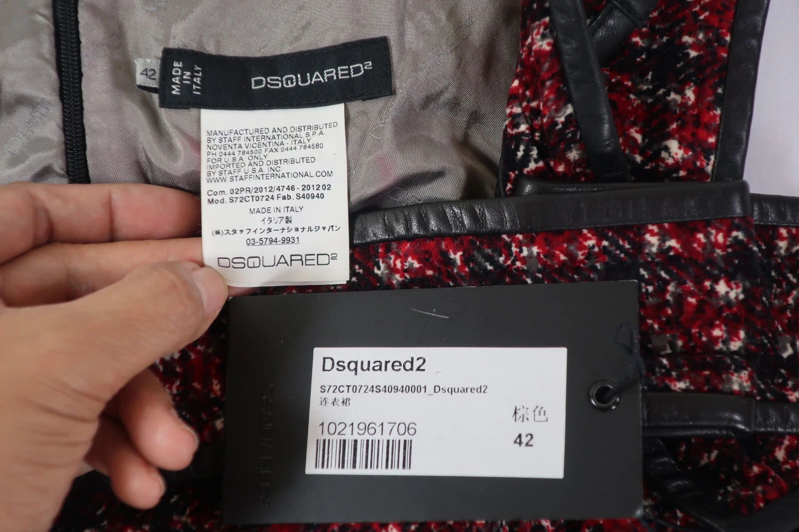 New NWT DSQUARED2 Cotton Leather Trim Bodycon Dress S M 42 4 5 6