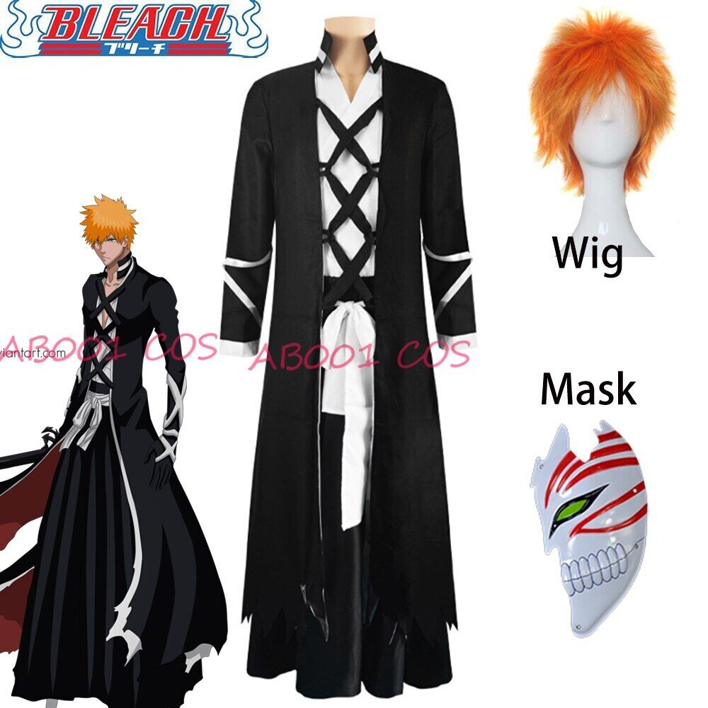 Anime Bleach Cosplay Kurosaki Ichigo Fullbring New Bankai Look Cosplay  Costume full set With Black And White Cloak - AliExpress