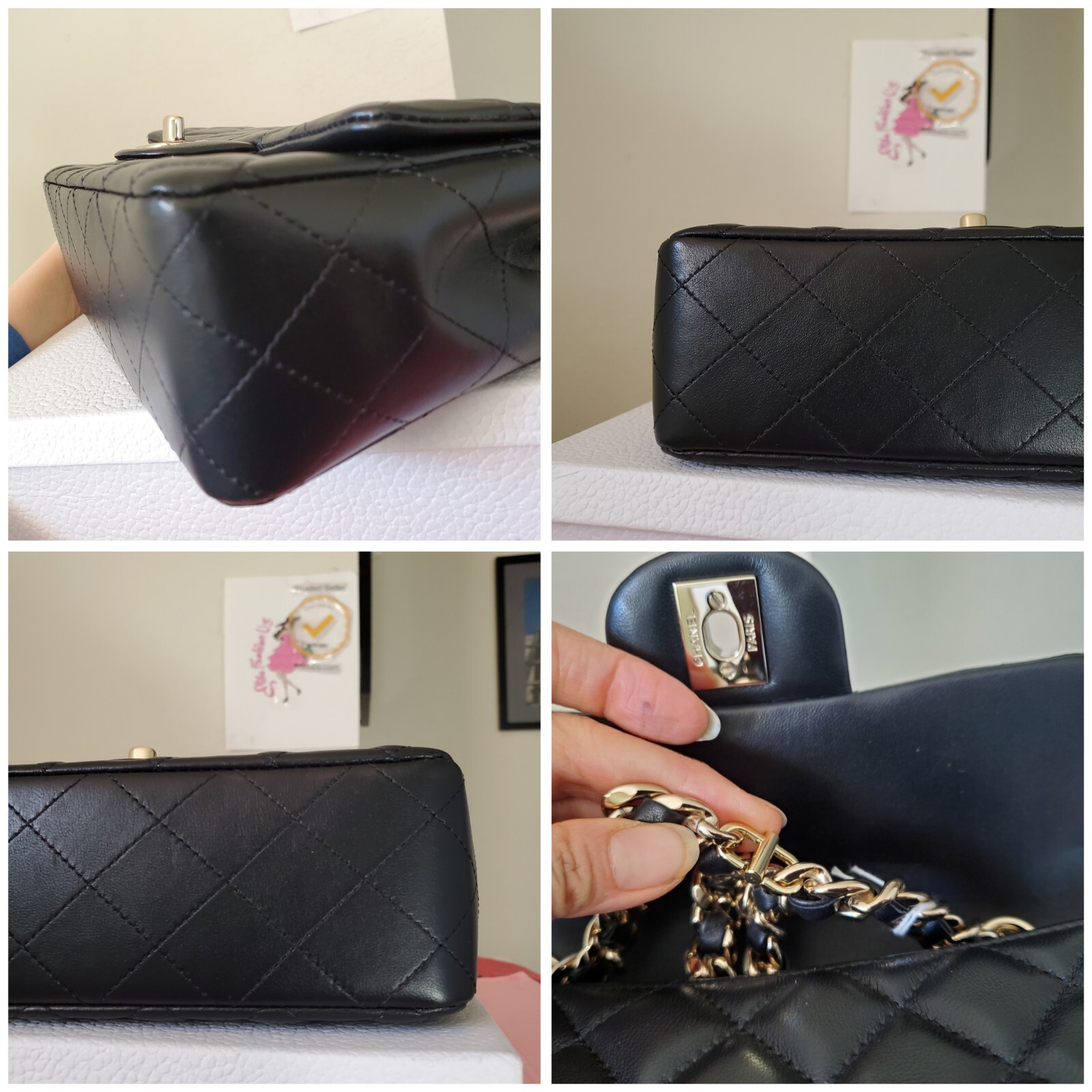 Chanel Classic mini Rectangular black Lambskin Co… - image 9