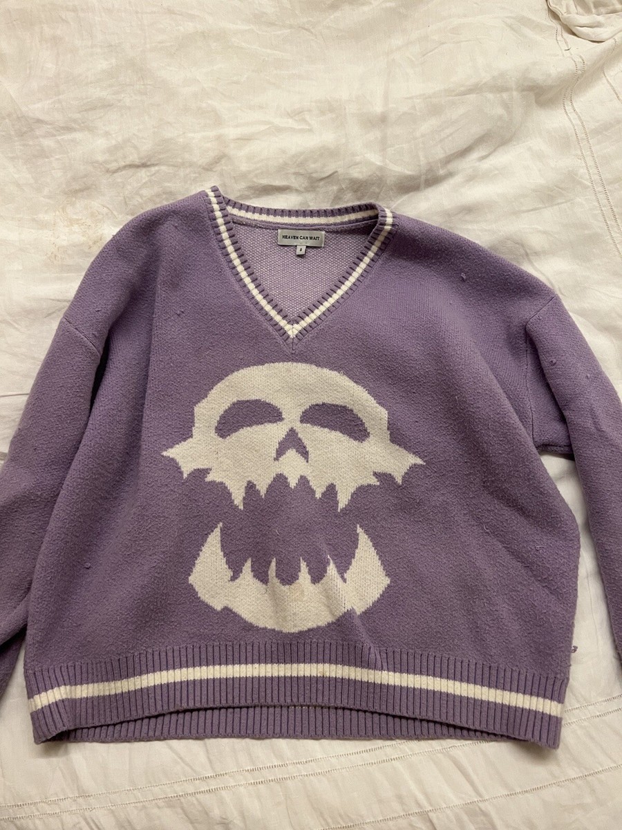 heaven can wait purple Skull Knit Authentic sweater Size Small - Main Image