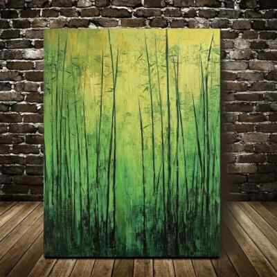 Emerald Bamboo Grass Meadow Scene Painting Metal Print Ready to Hang