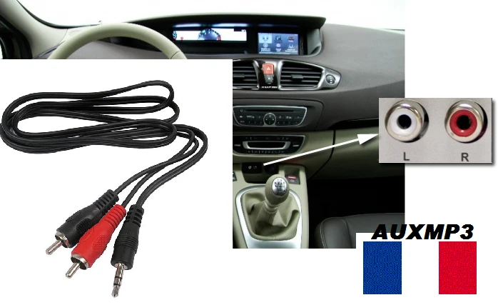Cable auxiliaire RCA ipod iphone mp3 musique Peugeot 407 408 208 308 307 207
