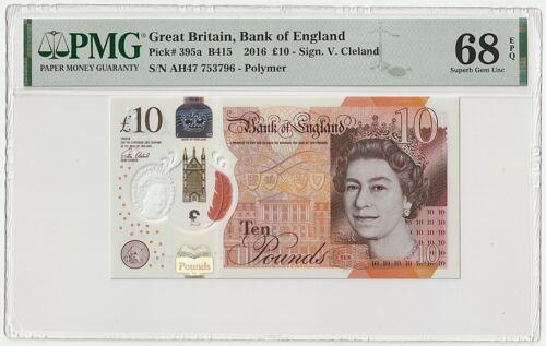 ⭐️ Canada - 2016 Banque d'Angleterre 10 livres Grande-Bretagne PMG 68 EPQ billet polymère - Photo 1/2