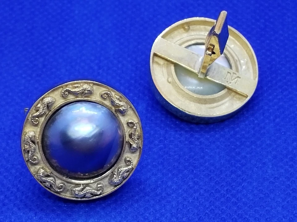 Mabe Pearl Seahorse Cufflinks - 14K gold plated - Custom Designed and Made - Image 3 of 4