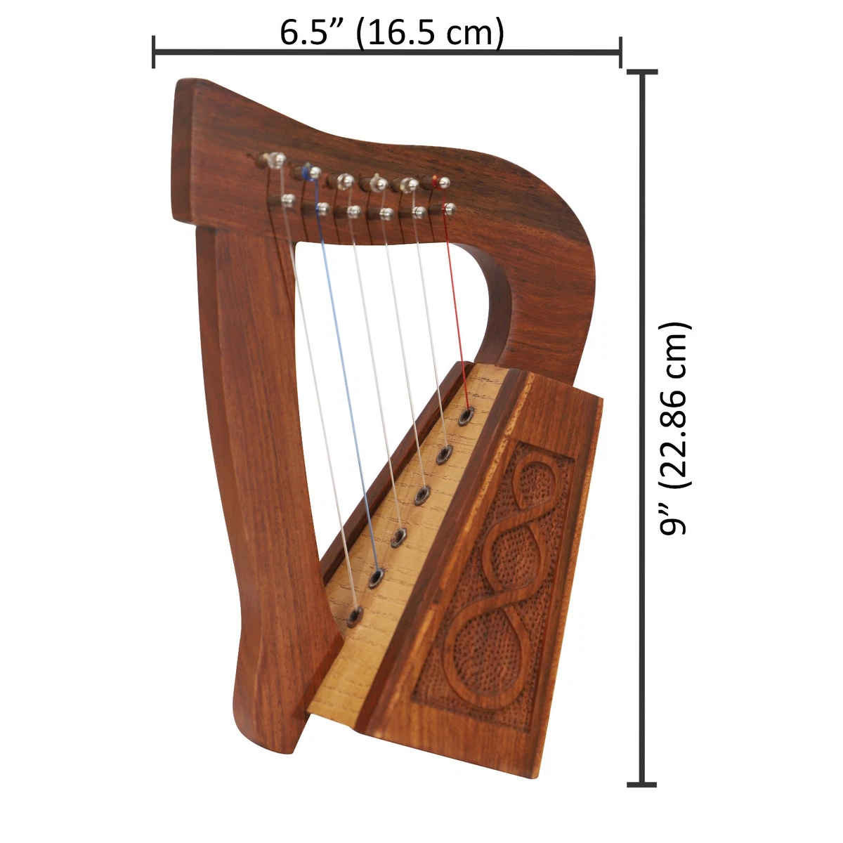 Muzikkon O Carolan Harp 6 String Rosewood Knots Irish Harp with tuning key