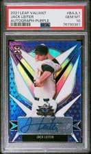 Graded 2021 Leaf Valiant Jack Leiter #BAJL1 Auto Purp #/50 Baseball Card PSA 10