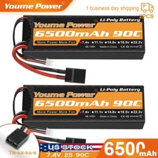 2pcs 2S 7.4V 6500mAh 90C Trx plug LiPo Battery Hard case for RC Car Truck Buggy