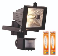 PowerMaster ECO Floodlight 150W IP44 Outdoor Motion Sensor Halogen  + 2 x Bulbs