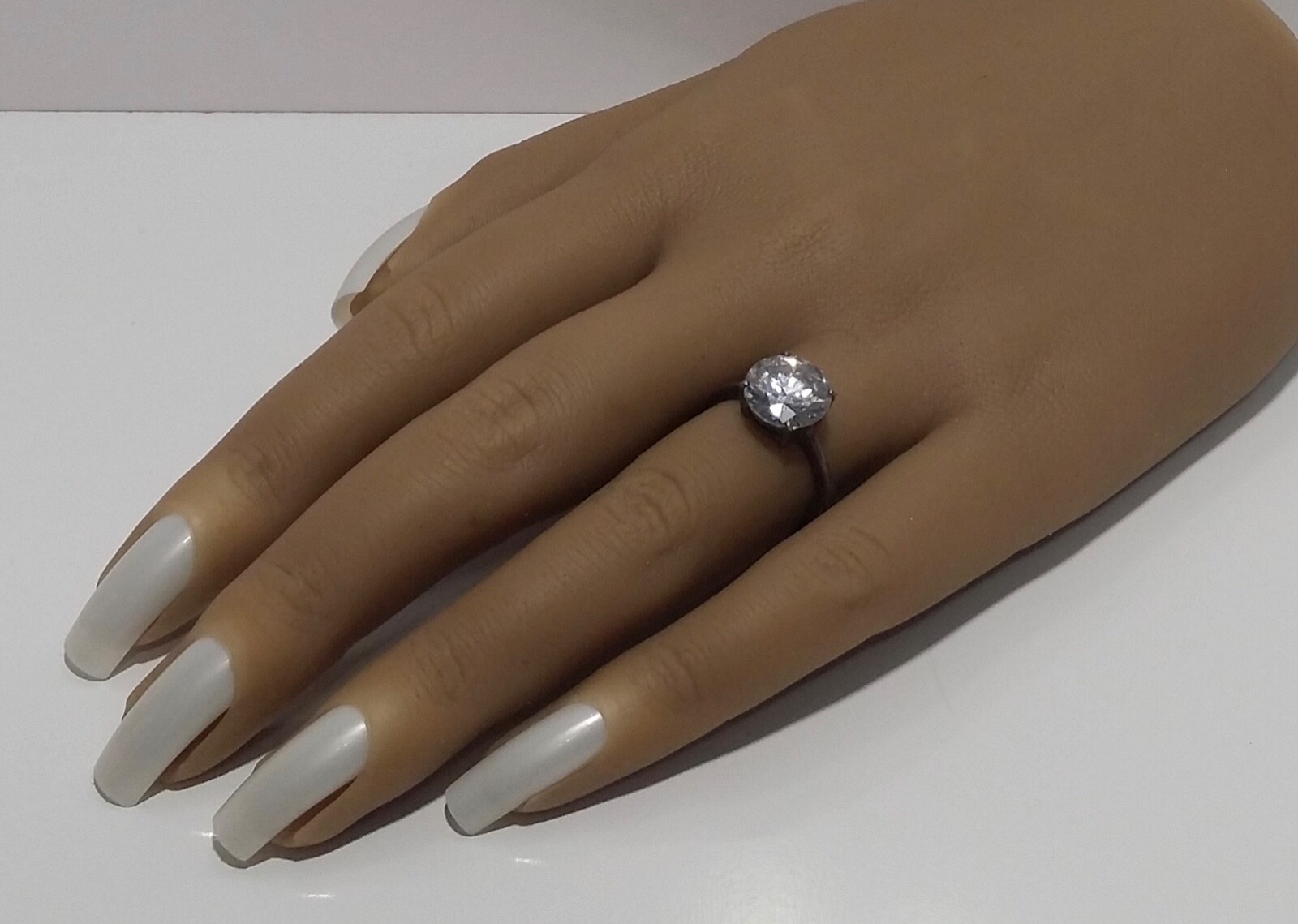 Solid Sterling Silver Round CZ Solitaire Ring Sz … - image 1