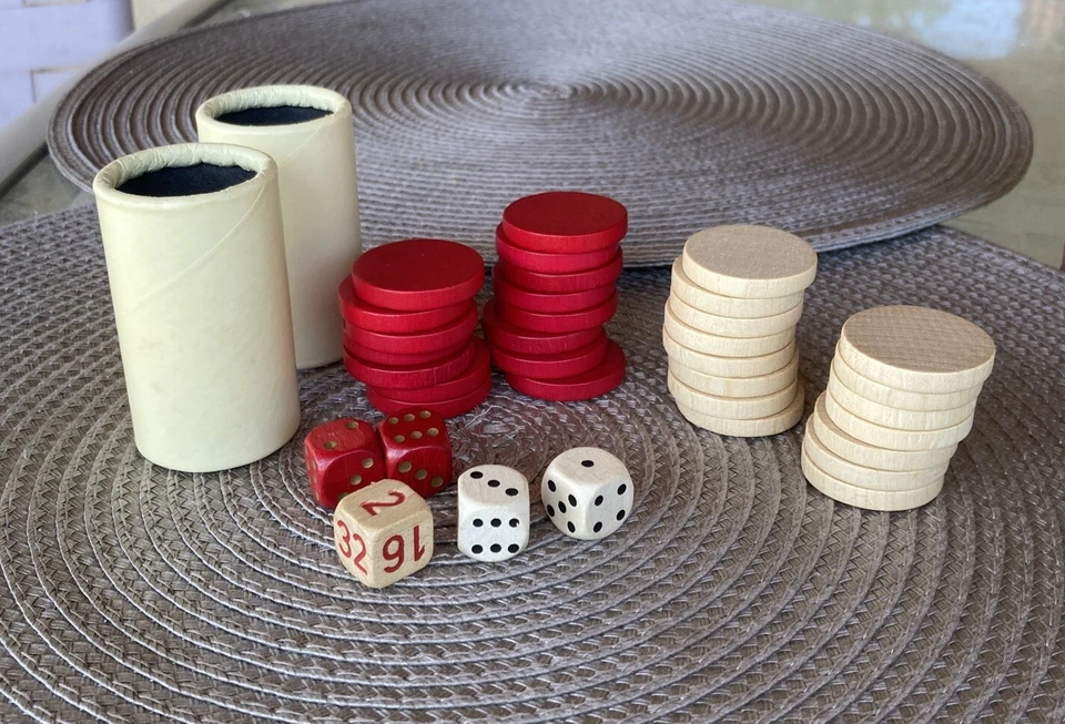 Backgammon Game Replacement Wood Pieces Dice Cups By Selchow & Righter 1975 - Image 3 of 4