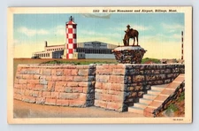 Postcard Montana Billings MT Airport Bill Hart Monument 1940s Unposted Linen