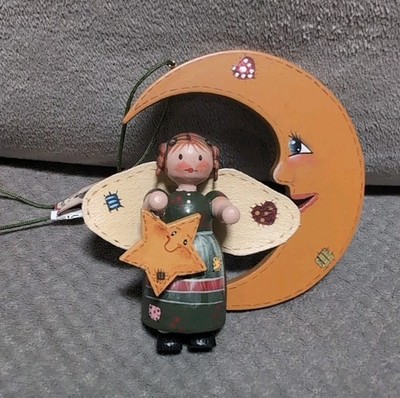 Kathe Wohlfahrt Rothenburg wooden girl angel moon Christmas ornament Germany