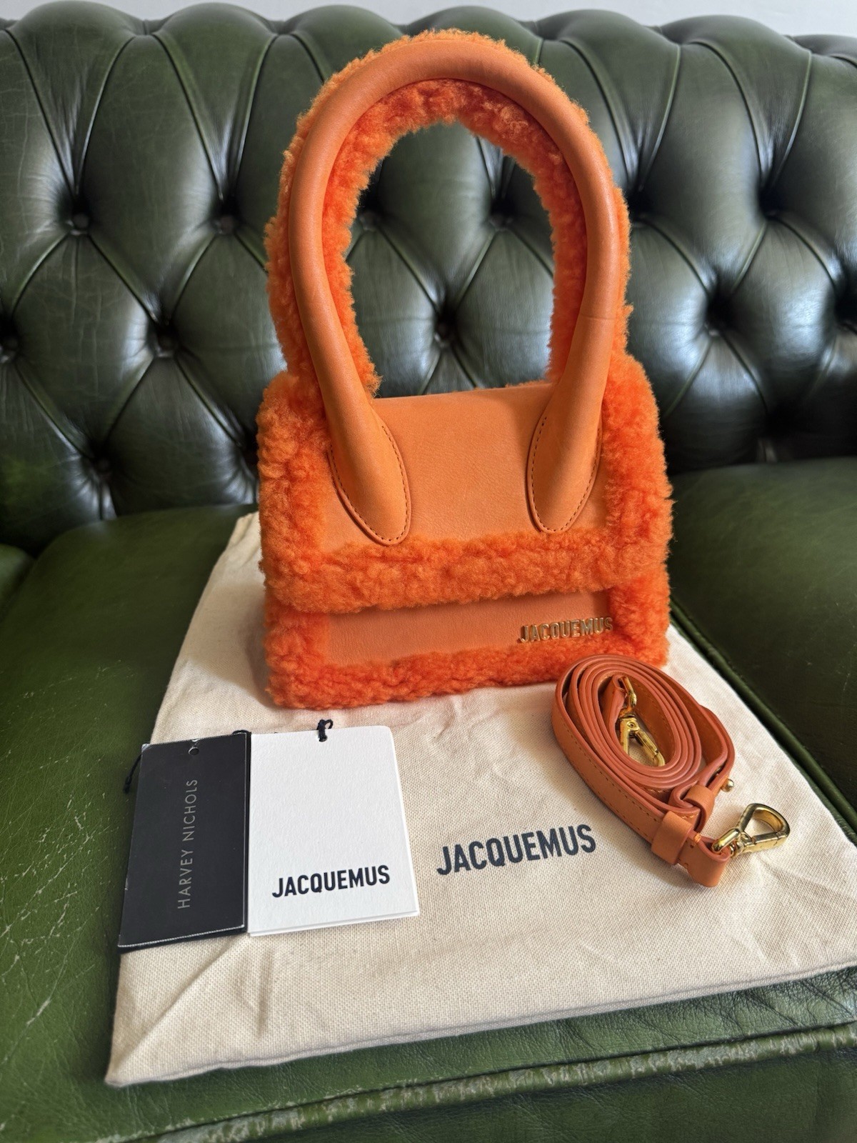 Jacquemus Le Chiquito Moyen Orange Fur Lined Chiquito Bag