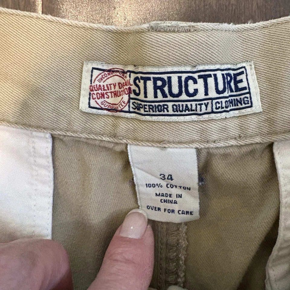 Vintage Structure Cargo Shorts 34 Tan Khaki Y2K Classic Length Pockets Casual - Image 2 of 4