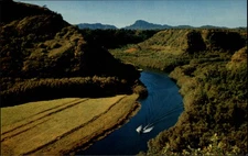 Hawaii Wailua River Kauai Garden Isle waterway aerial view ~ postcard sku793