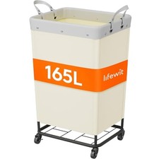 Laundry Basket with Wheels, Large Heavy Duty Commercial Rolling 165L White